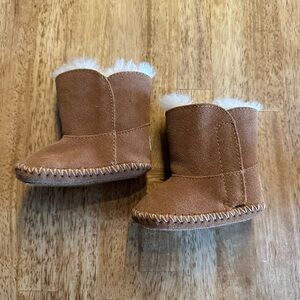 UGG Tan Baby Booties with White Fur